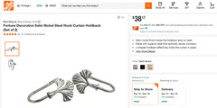 ROD DESYNE FORTUNE SINGLE CURTAIN TIE BACK GINKO LEAF NICKEL SILVER METAL NEW