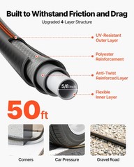 VEVOR Garden Hose 50ft 5/8″ Rubber Water Hose 3/4″ Fitting Heavy Duty & Non-kink