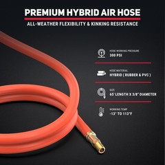 Retractable Air Hose Reel 3/8 IN x 65 FT Hybrid Enclosed Air Hose 300 PSI
