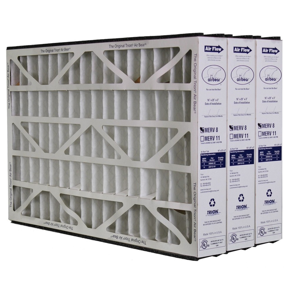Trion Air Bear 255649-101 (3 Pack) Pleated Furnace Air Filter 16″x25″x3″ MERV 8