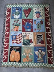 VINTAGE Vicky Howard “12 Months Of The Year” THROW BLANKET Tapestry 52” X 71”