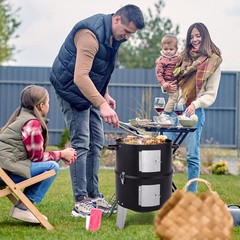 Vertical 18.5 Inch Steel Charcoal Smoker, Heavy Duty 3-in-1 Portable Outdoor G