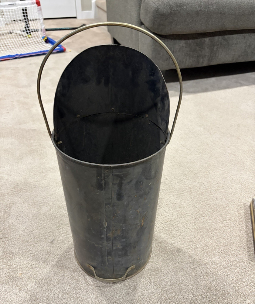 Metal Charcoal Bucket/Can with Handle, Black with Orange “CHARCOAL” Lettering