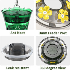 Charming Green 18 OZ Hummingbird Feeder with 6 Feeding Ports & Built-in Ant Moat