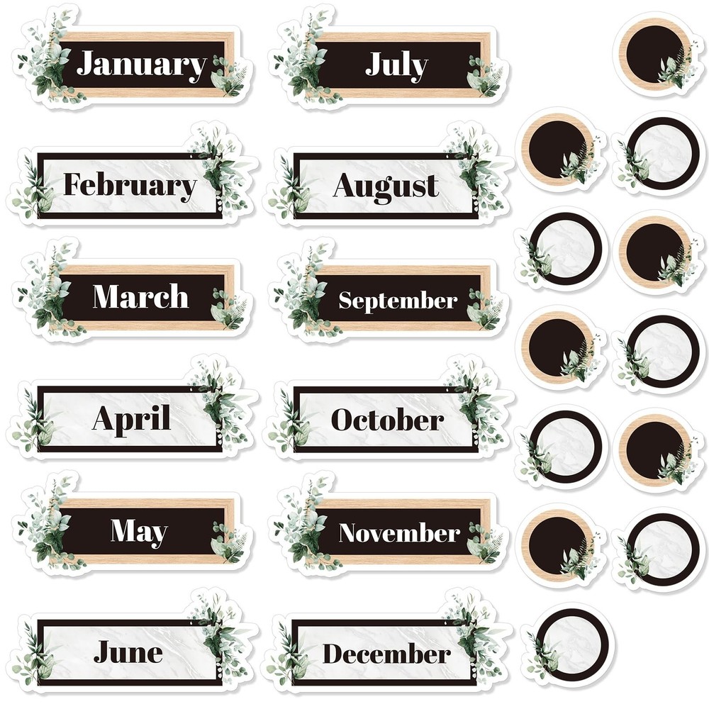 Spakon 24 Pcs Greenery 12 Months of The Year Headers Monthly Headliners Set w…