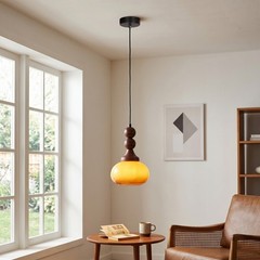 7in Mid Ancient Style Caramel Colored Glass Pendant Light, Home Decoration Light
