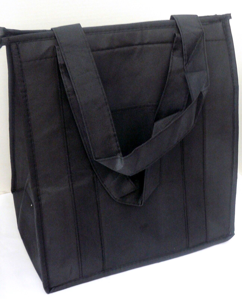 INSULATED REUSABLE GROCERY BAG – SOLID BLACK – Thermal Zipper Shopping Tote