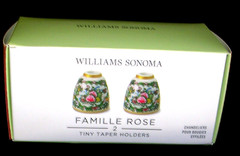 WILLIAMS SONOMA FAMILLE ROSE TINY TAPER HOLDERS SET OF 2 PORCELAIN NEW/ORIGPKG
