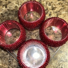 4 Red Beaded Napkin Rings Christmas Valentines New Years Festive Celebration