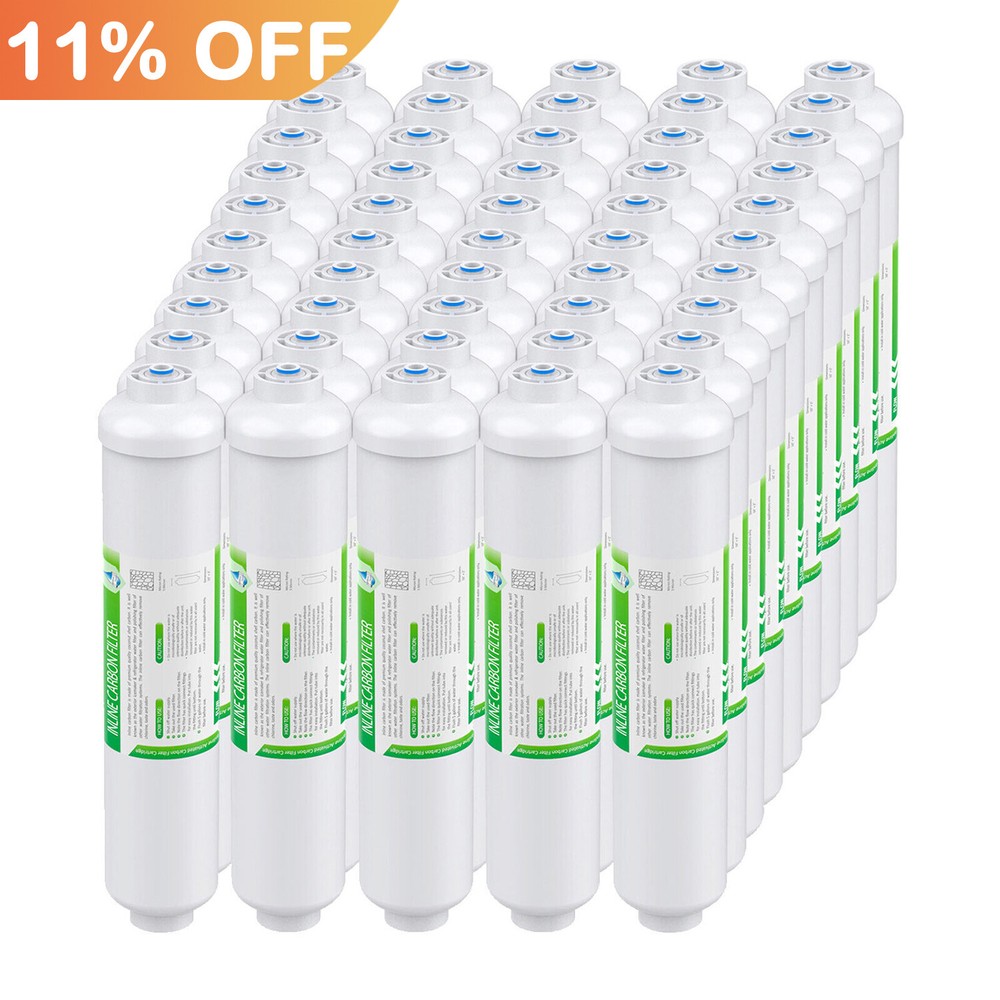 50 Pack 10″x2″ T33 Inline Post Carbon Polishing Water Filter 1/4″ Quick Connect