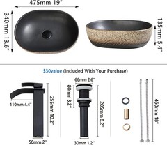Focitland 19 Inch Stone Bathroom Sink Basin w/ Waterfall Faucet Pop-up Drain