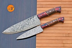 CUSTOM HANDMADE DAMASCUS STEEL CHEF KNIFE STEAK KNIFE SET KITCHEN CHEF SET 2065