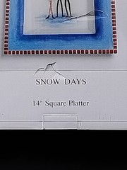 Holiday Platter 14″ Square NIB Block Crystal Snow Days Glass Reverse Handpainted