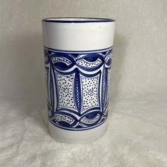 Le Souk UTENSIL WINE BOTTLE HOLDER Ceramique Stoneware White Blue 8” Tunisia
