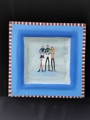 Holiday Platter 14″ Square NIB Block Crystal Snow Days Glass Reverse Handpainted