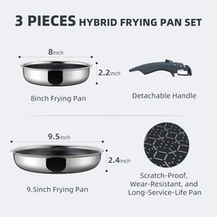 Ciwete Nonstick Frying Pan Set 3pc Stainless Steel Detachable Handle PFAS