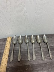 VINTAGE Antique RESILCO NICKEL SILVER SHEFFIELD DESSERT SPOONS x 6
