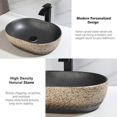 Focitland 19 Inch Stone Bathroom Sink Basin w/ Waterfall Faucet Pop-up Drain