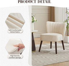 Mid-Century Modern Velvet Accent Chairs Set of 2 – Beige Wingback Design
