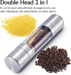 2PCS Premium Stainless Steel Salt and Pepper Grinder Shaker Mill Glass Bottle