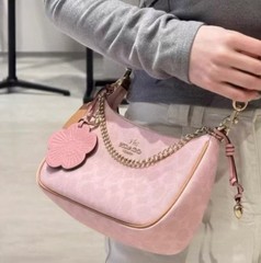 NWT Gold Powder Pink Teri Shoulder Bag Signature with Charms CEA20