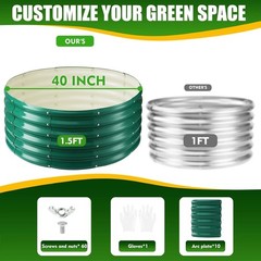 17-Inch Tall Green Metal Raised Garden Bed 3.3Ft Diameter Rust-Resistant