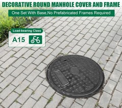 Natotela 24in Round Manhole Cover and Frame, Fiberglass Recessed Solid Top Co…