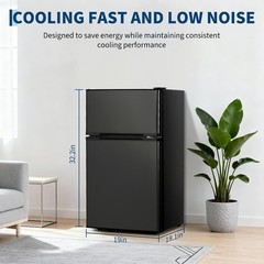 3.1 Cu.ft 2-Door Mini Fridge with Freezer, Compact Stainless Steel Refrigerator