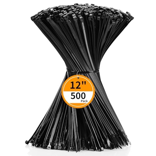 Cable Zip Ties 12 inch Pack Zip Ties Heavy Duty 50lbs Tensile 500 Black
