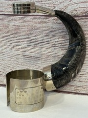 Vintage Wine Bottle Holder Goat Horn Handle Nickel Silver Argentinian Hand Made