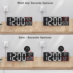 JALL 30″ Large Digital Wall Mount Clock with Remote Control, White
