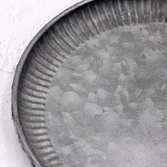 Galvanized Metal Tray Round Decorative Corrugated Edge Small 9.8in Vintage