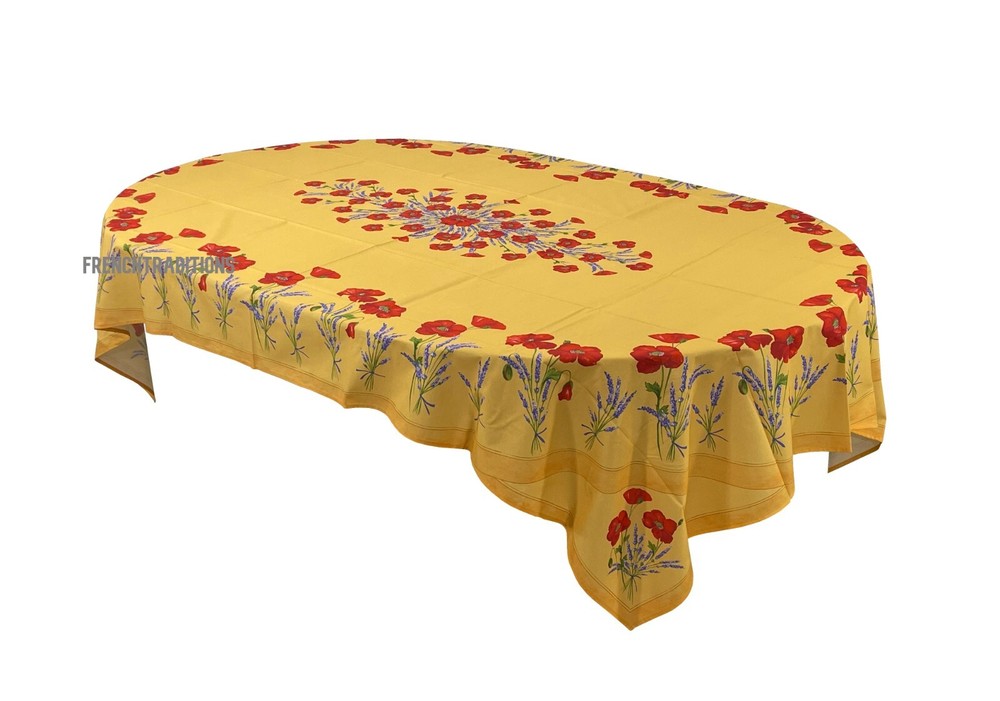 French Provencal Coated Tablecloth Poppies & Lavender 59 X 98 Made In France