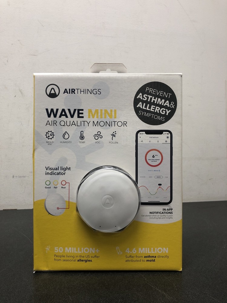 Airthings 2928 Wave Mini Smart Air Quality Monitor with Mold-Risk Indication