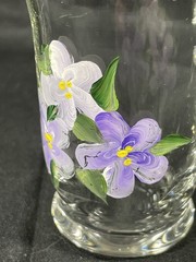 Set Of 3 Hand Painted Glasses African Violets Hand Wash Only 3 Inches Tall