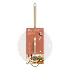 Beautiful 5.5 Quart Ceramic Non-Stick Sauté Pan with Strainer Lid, White Icing