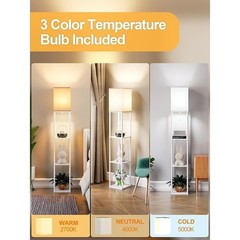 LED Floor Lamp W/ 3 Color Temperature Settings & 3 Tier Storage Shelves New