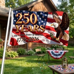 USA 250th Anniversary Flag, 1776-2026 Patriotic Banner with Bald Eagle