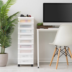 NEW IRIS 9-Drawer Narrow Plastic Storage Drawer Cart with Organizer Top, White