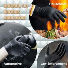Heavy Duty 8 Mil Black Nitrile Disposable Gloves Raised Diamond Texture