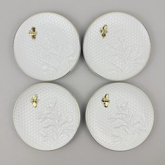 Williams Sonoma Honeycomb Embossed Appetizer Plates Set Of 4 White Gold