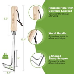 WORKPRO 12″ Crack Weeder Tool with Wooden Handle L-Shaped Side-Walk Weed Puller