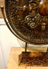 Beautiful Large Ornate Metal Medallion on Stand Ombre Brown Hammered Decor 26.5”