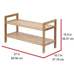 15.5 In. H 8-Pair 2-Tier Brown Bamboo Shoe Rack