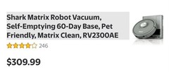 Shark Matrix Robot Vacuum Bagless Self-Empty Base Voice/Mapping GrayRV2300AE NEW