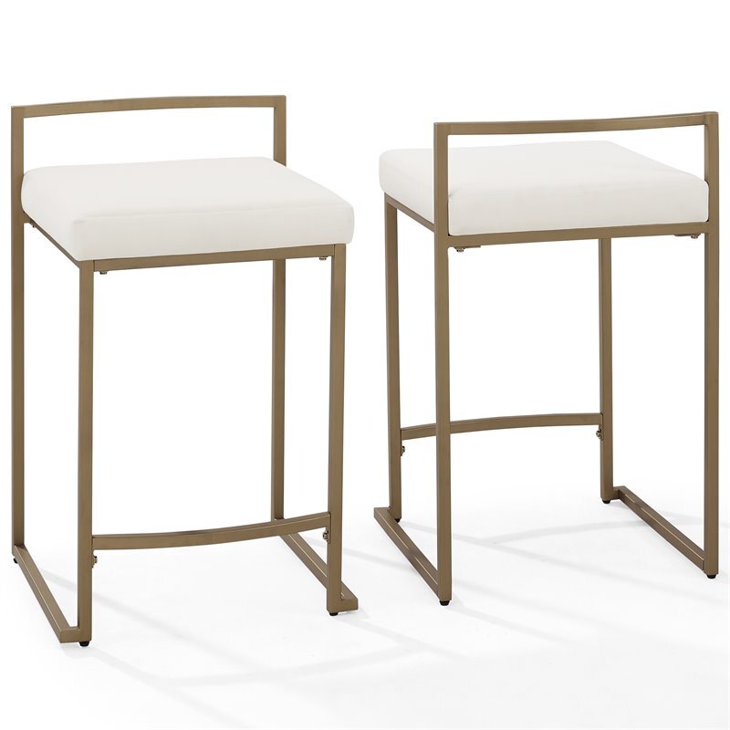 Pemberly Row 24.25″ Velvet/Metal Counter Stool in Gold (Set of 2)