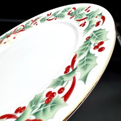 VTG 1990 SANGO NOEL 10.25″ Dinner Plates 8401 Christmas Holly & Ribbons SET/7