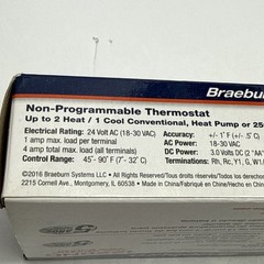 Braeburn 1220NC Non-programmable Thermostat 2 Stages 18 to 30vac – White