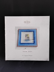 Holiday Platter 14″ Square NIB Block Crystal Snow Days Glass Reverse Handpainted