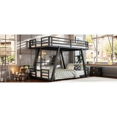 Twin XL Over Twin XL Bunk Bed, Heavy Duty Metal Bunk Bed for Adults Black Bed